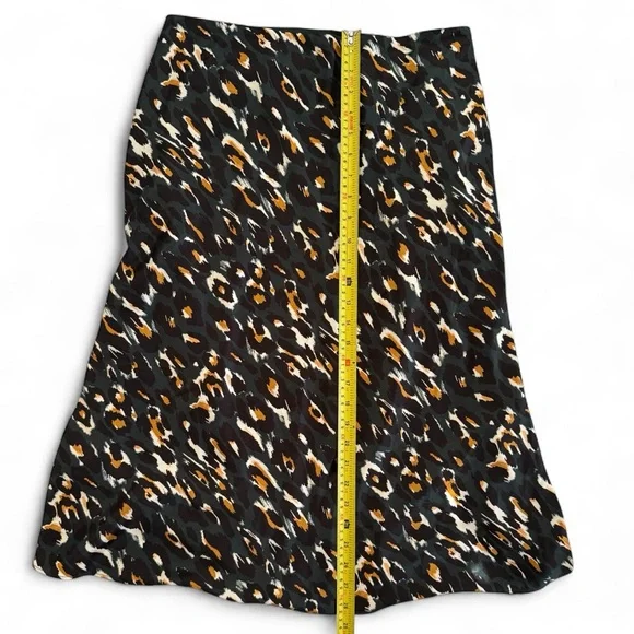 Express Dark Green Leopard Print Satin Silky Midi Slip Skirt Medium Autumn - Picture 4 of 8